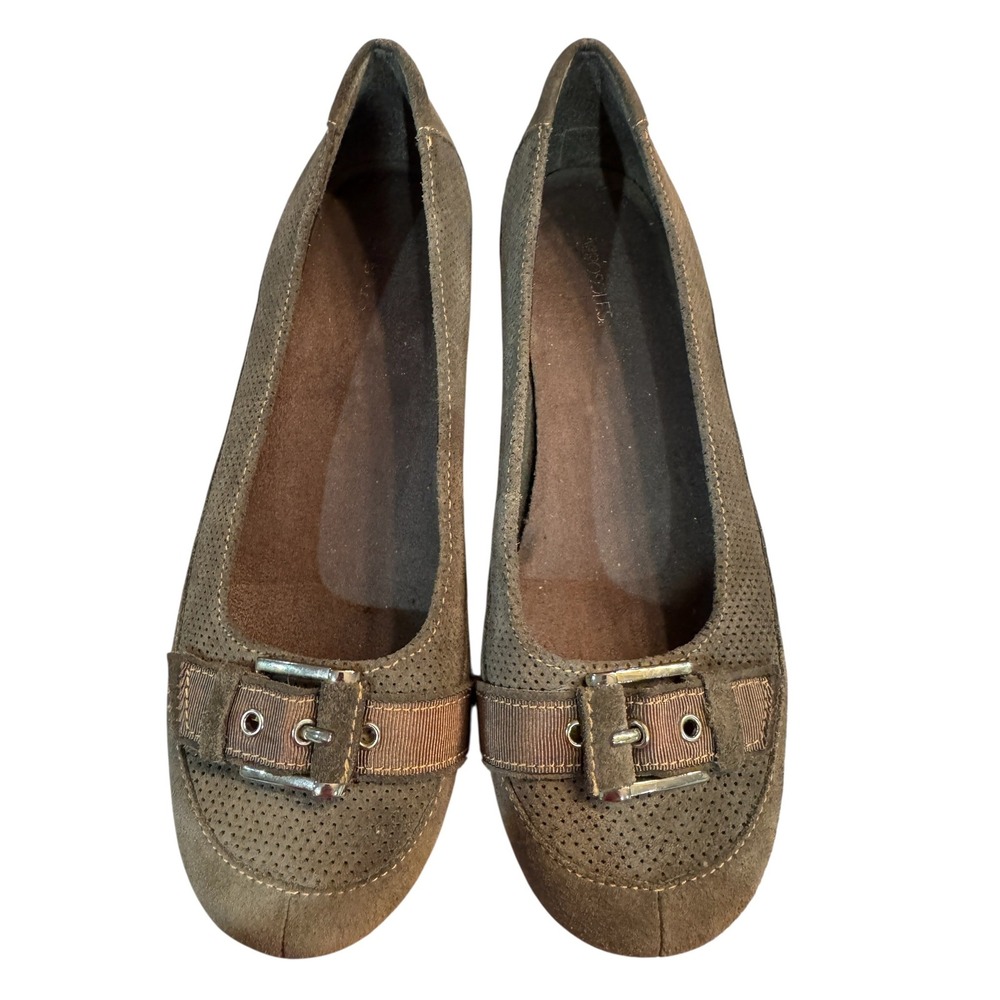 Aerosoles‎ Womens Gray Suede Perforated Buckle Ballet Flats Shoes Size 8 US